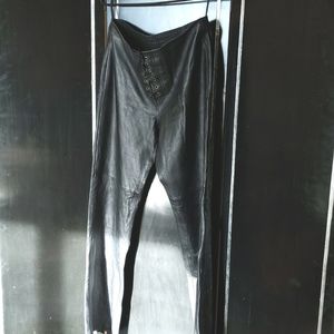 Black Leather Pants, Front Lace Up, Size 8